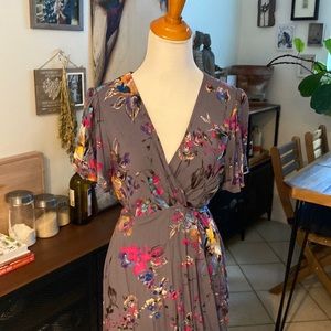 Jodifl grey purple pink wrap dress high low midi